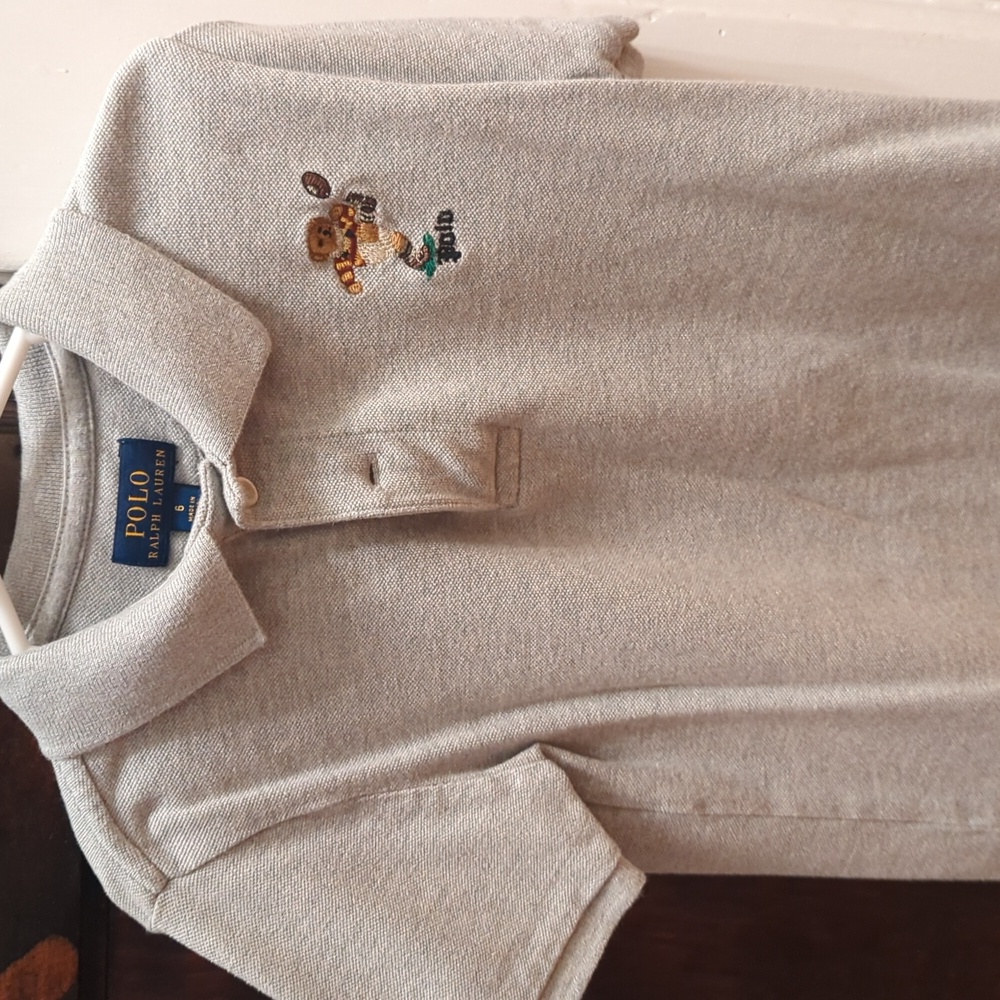 Boys size 6 Grey Polo Ralph Lauren with football polo bear